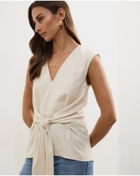 Atmos&Here - Liora Linen Blend Top with Tie