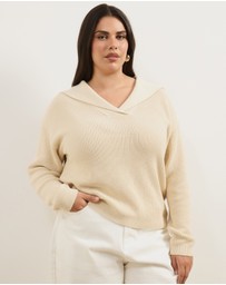 Atmos&Here Curvy - Nori Oversized V-Neck Knit Jumper