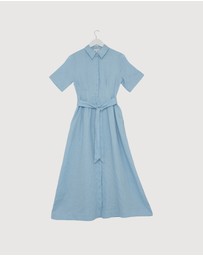Revibe - Repaired AERE Orien Tuck Waist Linen Shirt Dress - AU 6