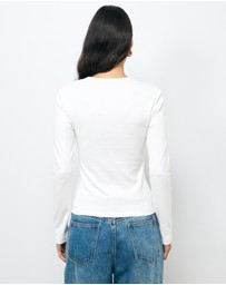 AERE - Della Long Sleeve Rib Henley Top