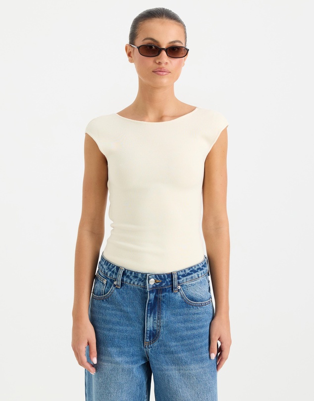 Calli - Phonix Boat Neck Compact Knit Top