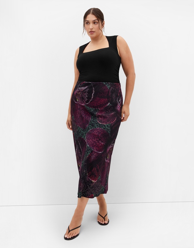 City Chic - Plus sizeSienna Orchid Print Midi Skirt - blackberry
