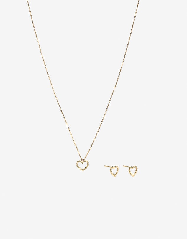 Michael Hill - Bead Heart Pendant and Stud Earrings Set in 10kt Yellow Gold
