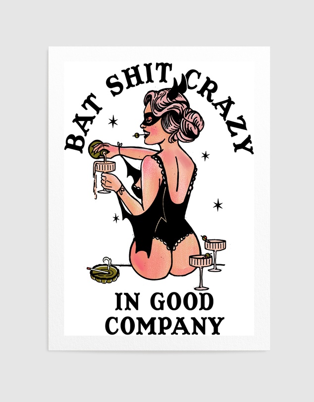 Olive et Oriel - Bat Crazy Funny Pin-Up by The Whiskey Ginger Art Print