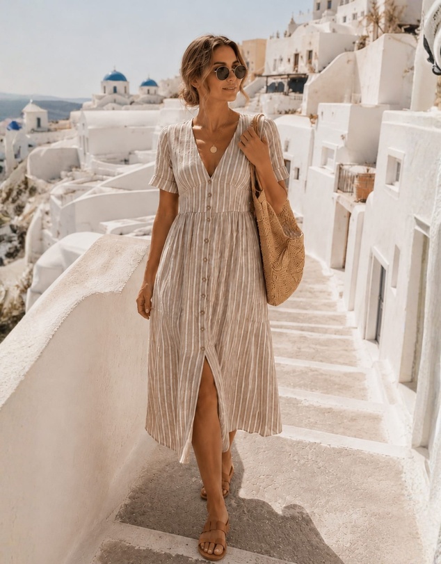 Esther & Co - Mariska Dress - Cocoa Stripe