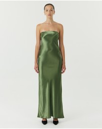 Third Form - Satin Tie Back Strapless Maxi Dress