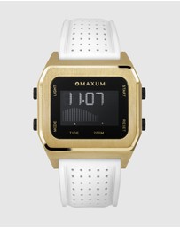 Maxum - Raglan Tide Watch – Gold Case, Black Dial & White Silicone Strap