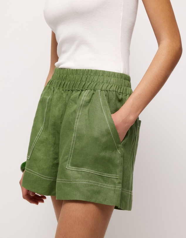 AERE - Contrast Stitch Linen Shorts