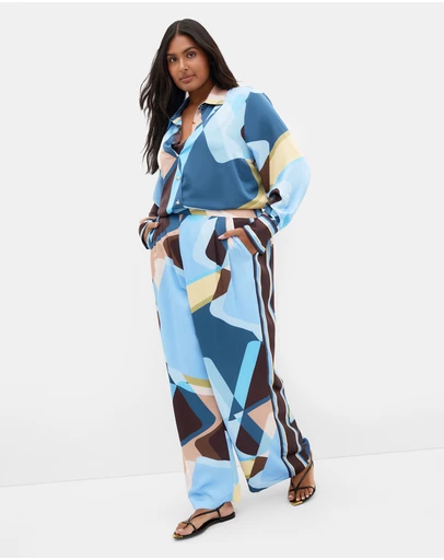 City Chic - Plus size Amaya Abstract Print Wide Leg Pant - blue