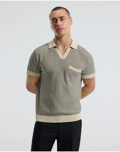 Calibre - Textured Knit Polo Natural