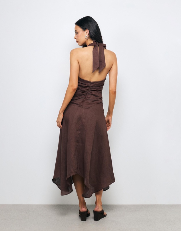 AERE - Sabel Halter Linen Midi Dress