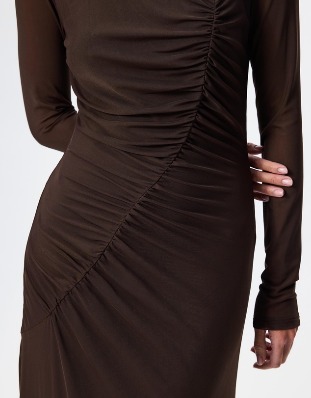 Tussah - Ivy Ruched Detail Long Sleeve Mesh Maxi Dress