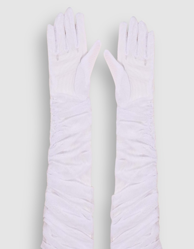 High Heel Jungle - Ariana Ruched Mesh Opera Glove - White
