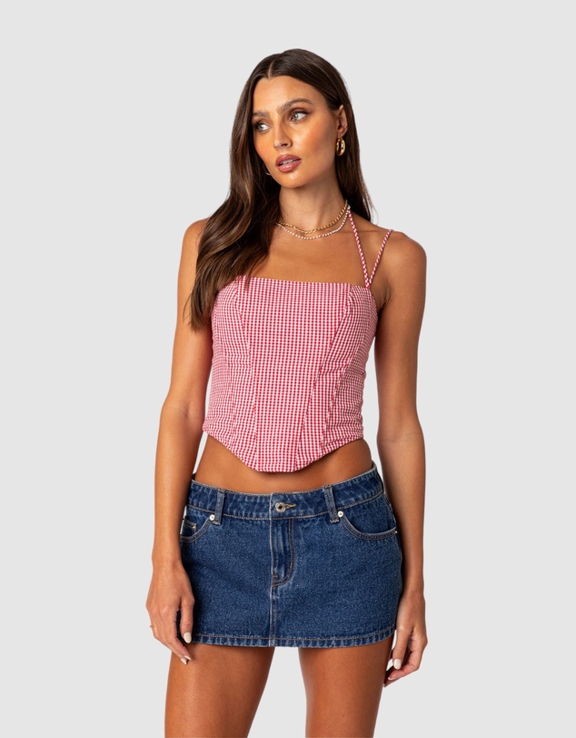 EDIKTED - Pippa Gingham Lace Up Corset