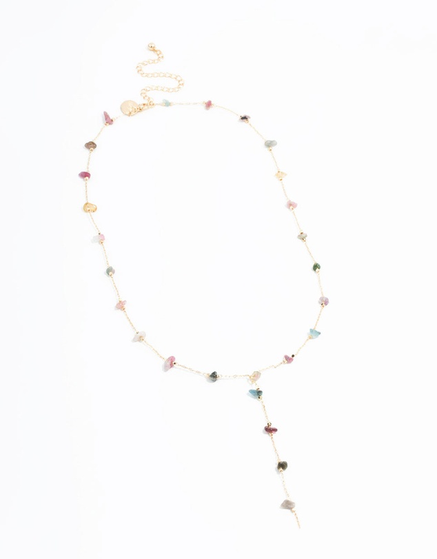 Lovisa - Gold Semiprecious Chip Chain Y-Necklace