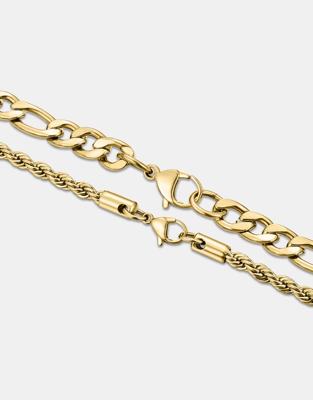 Eclectics - Fortress Rope and Figaro Chain Necklace - 18K Gold Plated Stainless Steel
