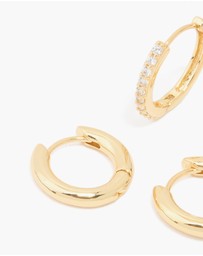 Lovisa - Gold Plated Brass Cubic Zirconia Thin Medium Huggie Earrings Pack