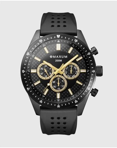 Maxum - Lansdowne Multifunction Chrono Black Case & Dial With & Black Silicone Band
