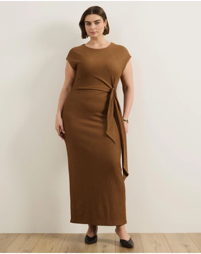 Atmos&Here Curvy - Isalie Textured Jersey Tie Midi Dress