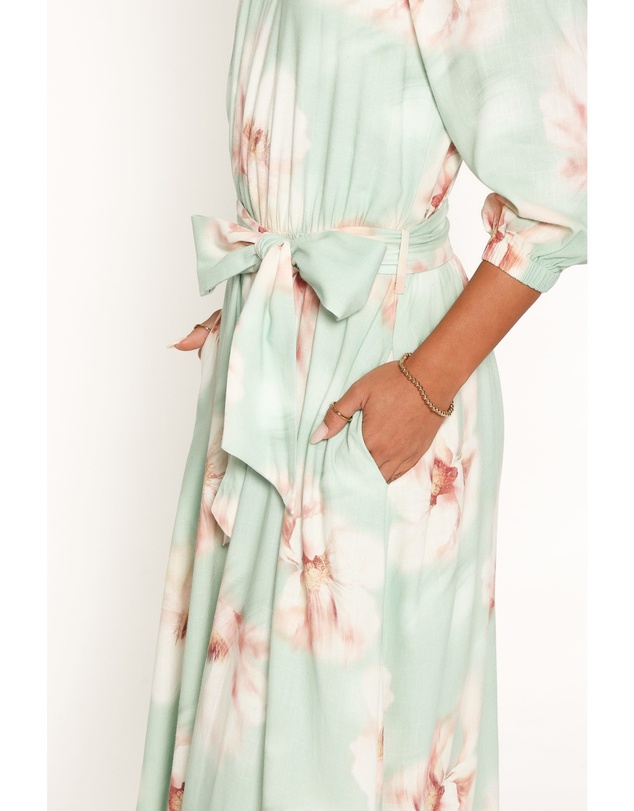 Petal & Pup - Nori Off Shoulder Maxi Dress - Jade Green Blurred Floral