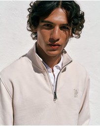 Trenery - Terry 1/4 Zip Monogram Sweat in Stone