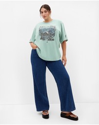City Chic - Plus size Western Soul Oversized Tee - sage