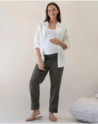 Angel Maternity - Pamela Linen Tailored Maternity Pants in Khaki