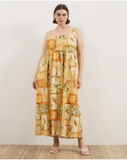 Atmos&Here Curvy - Alex Linen Blend Empire Waist Midi Dress