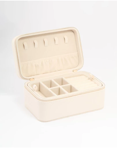 Lovisa - Cream PU Leather Rectangular Layered Jewellery Case