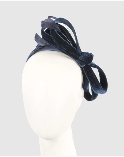 Max Alexander - Large Navy Velvet Bow Racing Fascinator