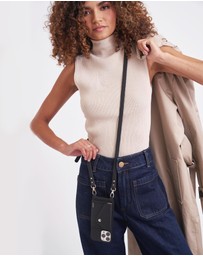 LOUVE COLLECTION - Leather Phone Case Wallet & Strap + Pearl Wristlet
