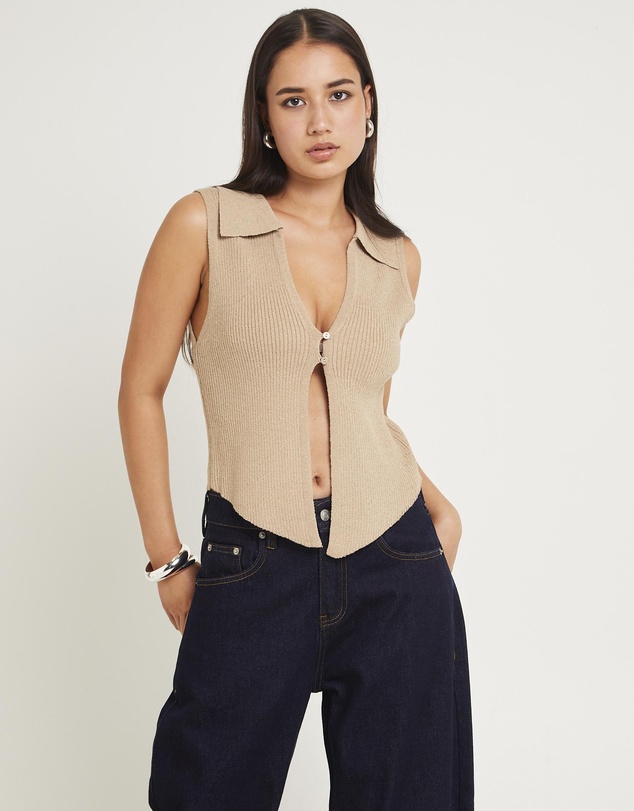 Subtitled - Meryl Ribbed Collar Knit Top