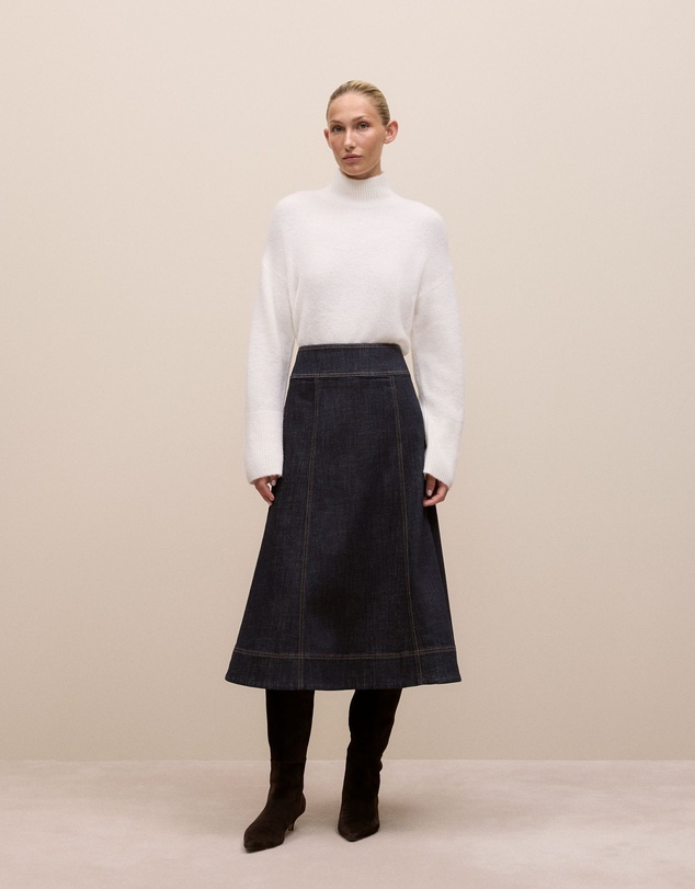 Trenery - Australian Cotton Blend Denim Panelled Skirt in Rinse Wash