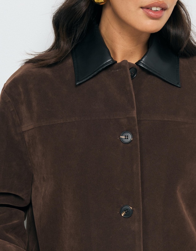AERE - Contrast Collar Suede Look Jacket