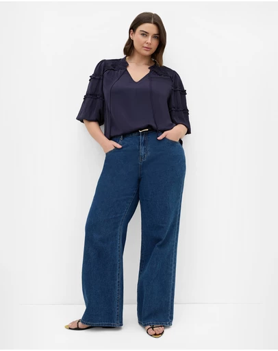 City Chic - Plus size Drama Queen Elbow Sleeve Shirt - navy