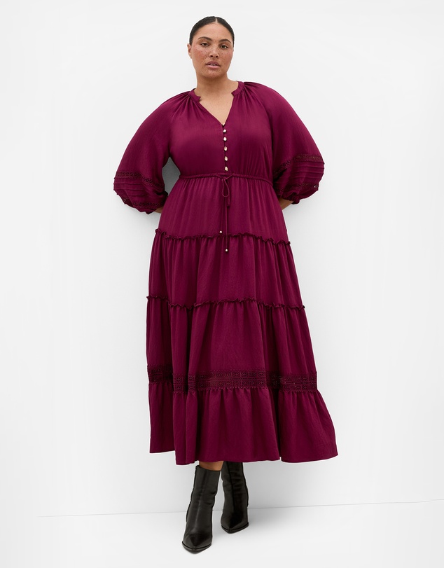 City Chic - Plus size Tiana Tier Maxi Dress - berry