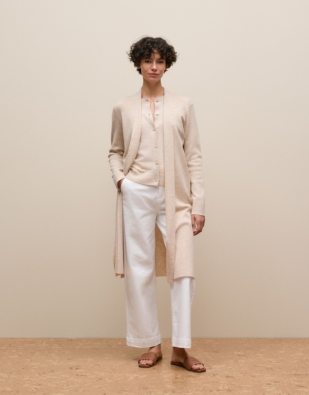Trenery - Merino Classic Crew Cardigan in Oat Marle