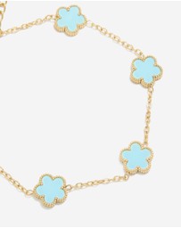 Lovisa - Waterproof Gold Plated Stainless Steel Light Blue Petal Flower Charm Bracelet