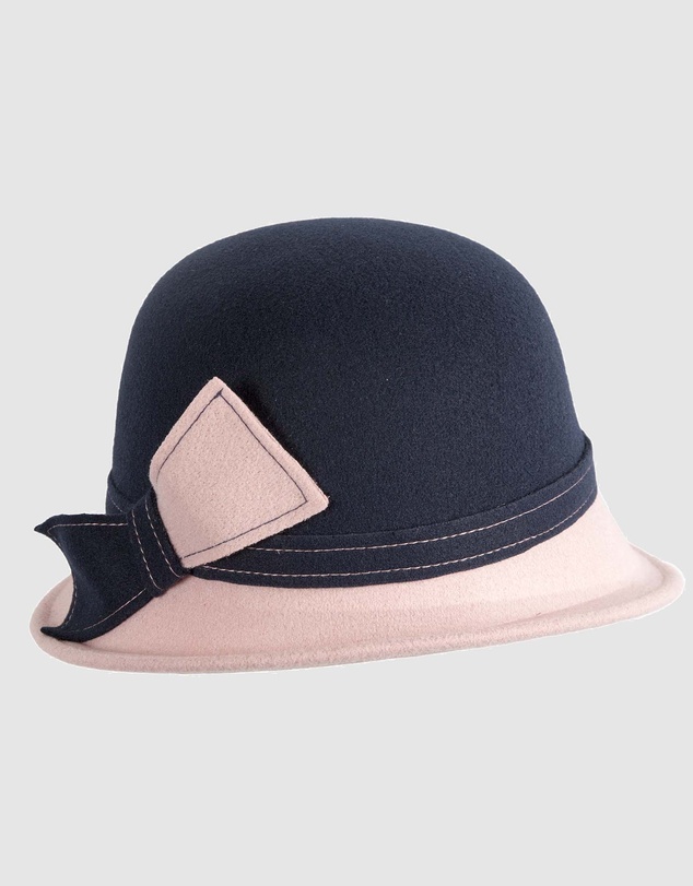 Max Alexander - Winter Felt Navy/Pink Cloche Hat