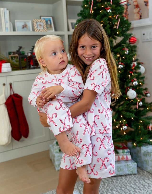 Sant And Abel - Kids Christmas Candy Cane Long PJ Set