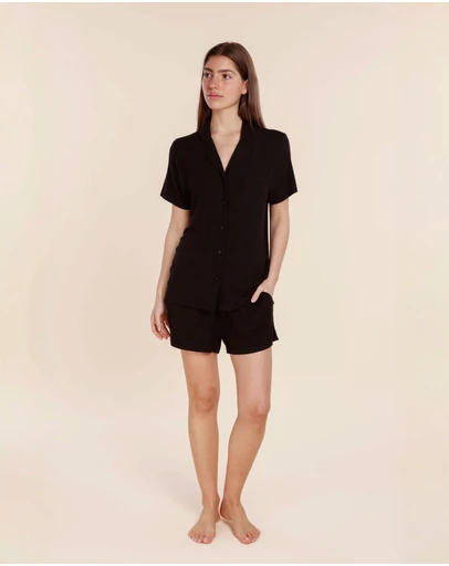 Gingerlilly - Lyon Ribbed Short Sleeve Button Up Top