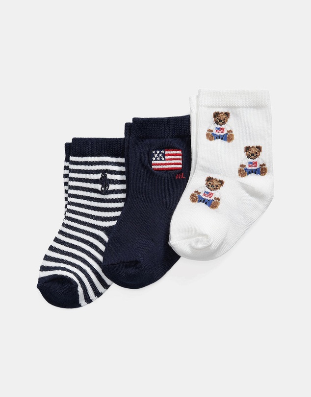Polo Ralph Lauren - Polo Bear Crew Sock 3-Pack Set - Babies