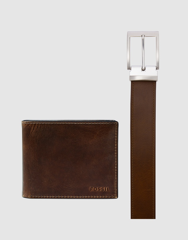 Fossil - Dark Brown Wallet Belt Gift Set