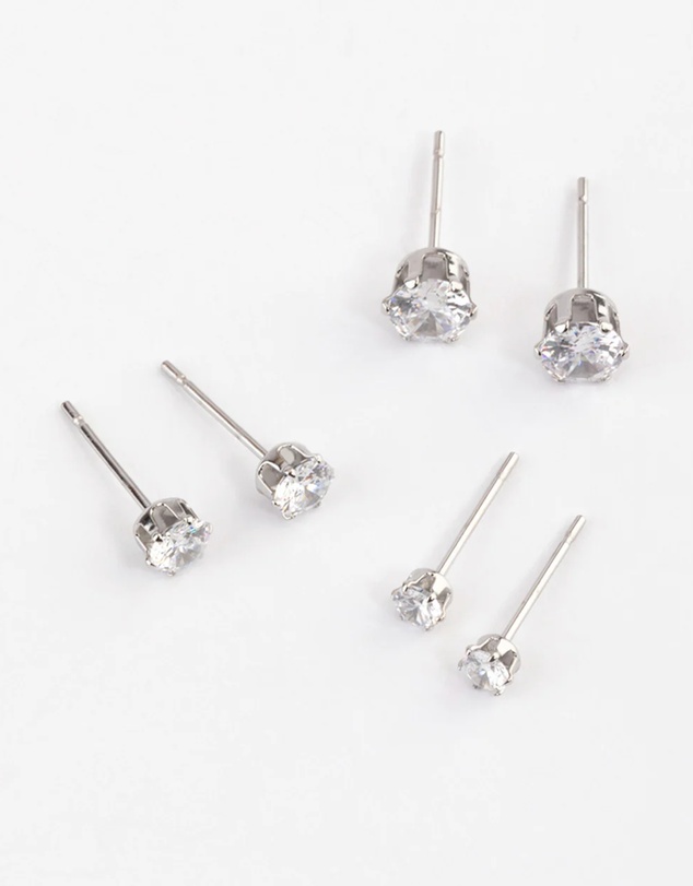 Lovisa - Waterproof Stainless Steel Cubic Zirconia Stud Earrings Pack