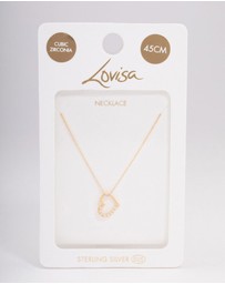 Lovisa - Gold Plated Sterling Silver Cubic Zirconia Half Paved Heart Necklace