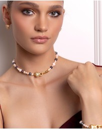 Nialaya Jewellery - Women's Multi-Colored Pearl Choker with Gold Panther Head