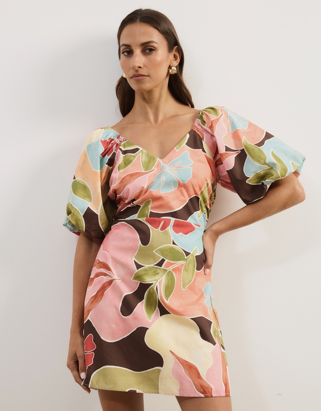 Atmos&Here - Kora Puff Sleeve Cotton Poplin Mini Dress