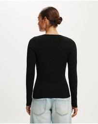 Cotton On - Scoop Neck Rib Long Sleeve Top