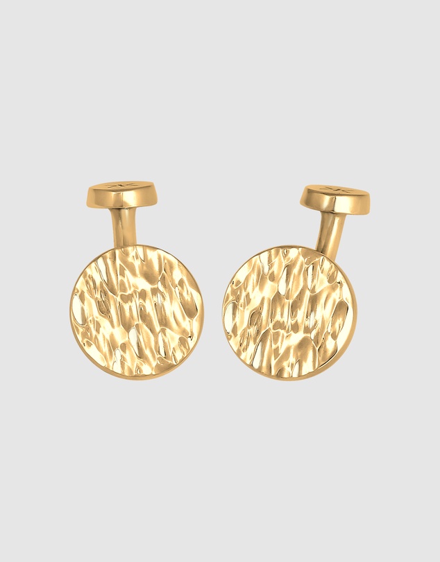 Kuzzoi - ICONIC EXCLUSIVE - Hammered Round Cufflinks in Gold-Plated 925 Silver