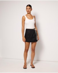 AERE - Contrast Trim Linen Wrap Skirt